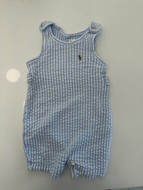 Ralph Lauren Light Blue and White Striped Baby Romper